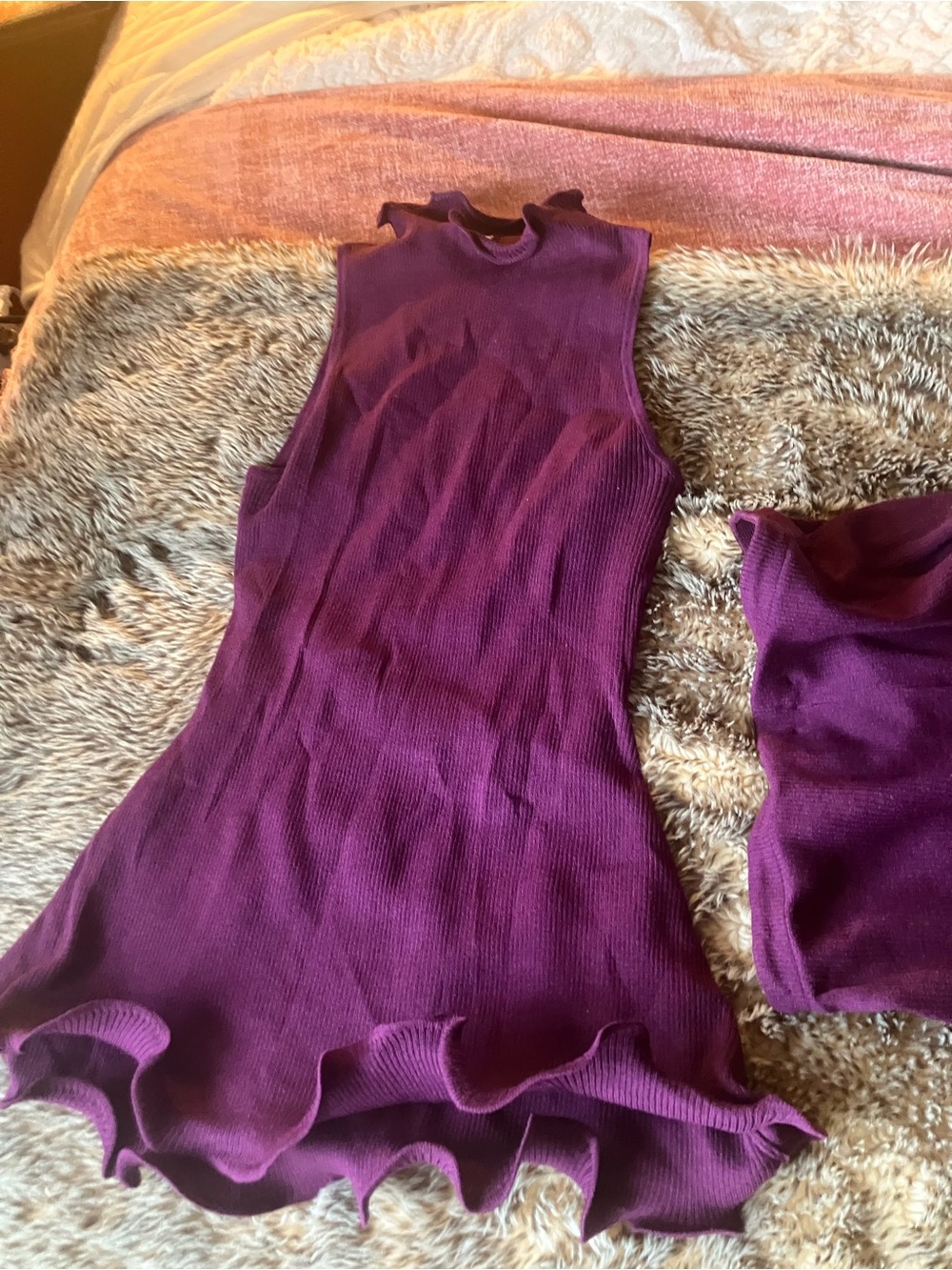 Meshki Ribbed Ruffle-Hem Tank & Flare Set - Plum - Picture 3 of 3